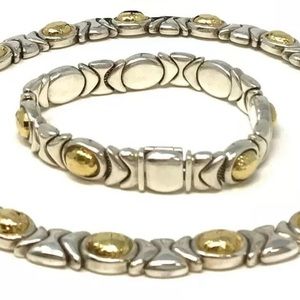 ❤️ Vintage 80’s AL-OR Italy Sterling Silver 925 and Gold Necklace & Bracelet Set